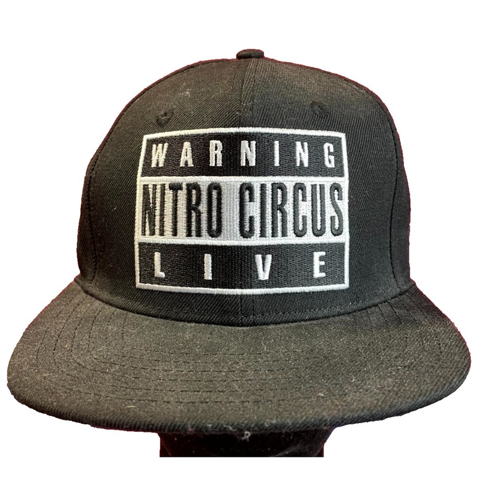 Nitro Circus Live Warning Baseball Cap Mens OS Black Flat Brim Snapback Hat